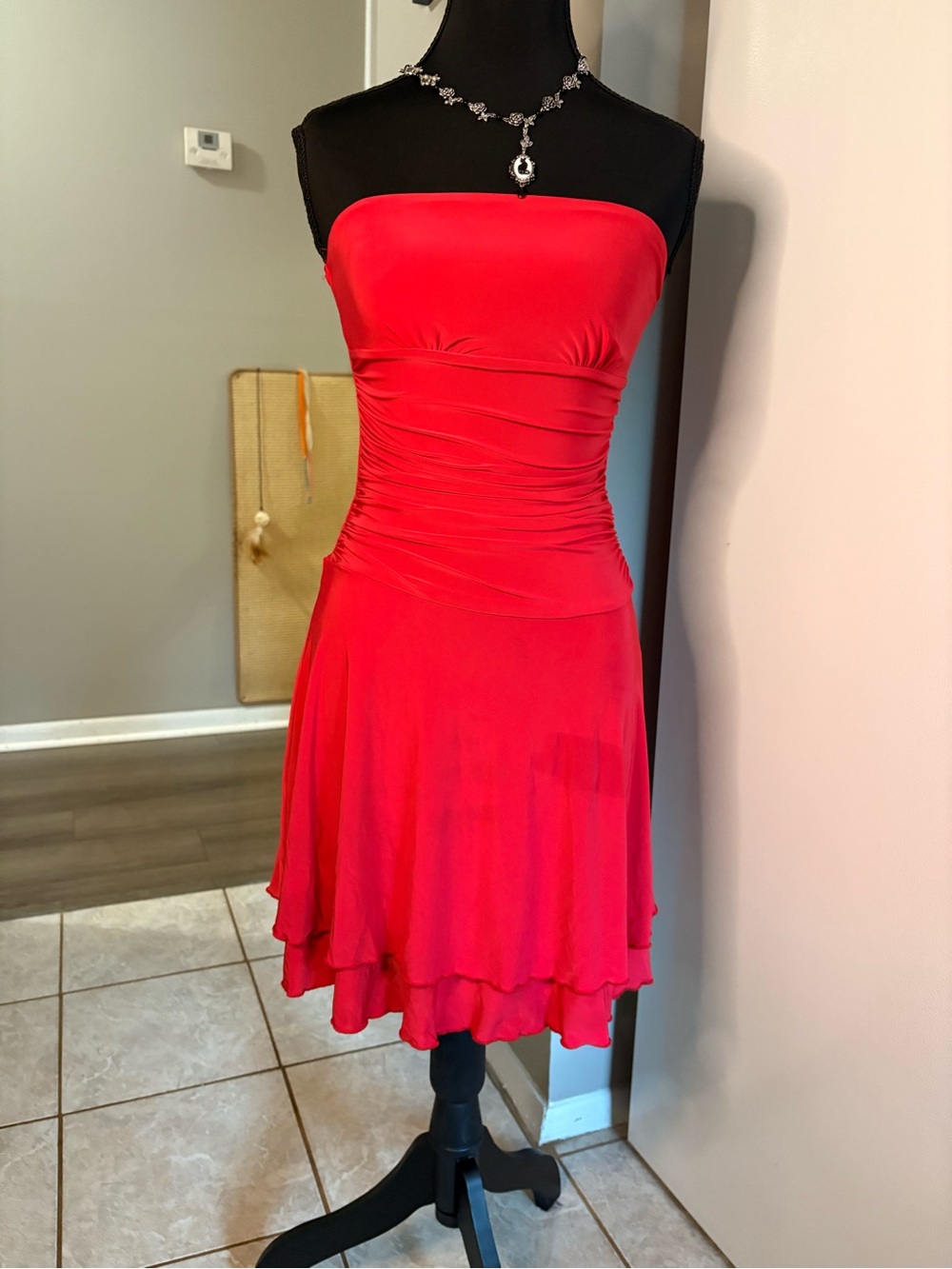 Strapless Ruched Red Mini Dress